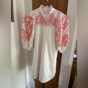 Petite Amalie White and Pink Embroidered Kids Dress, Size 8‎